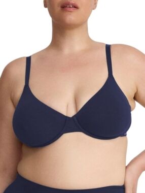 NWT Organic Basics Core Unlined Wired Demi Bra Deep Navy Blue Cotton - Size 34B